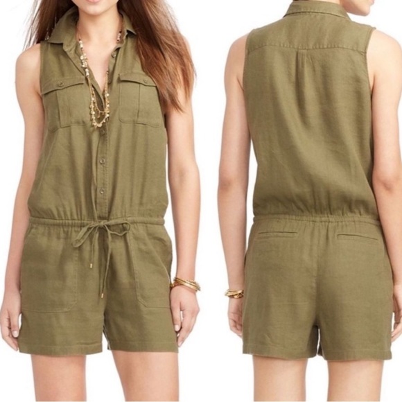 Ralph Lauren linen blend sleeveless romper olive green pockets Size 10 - Picture 1 of 8